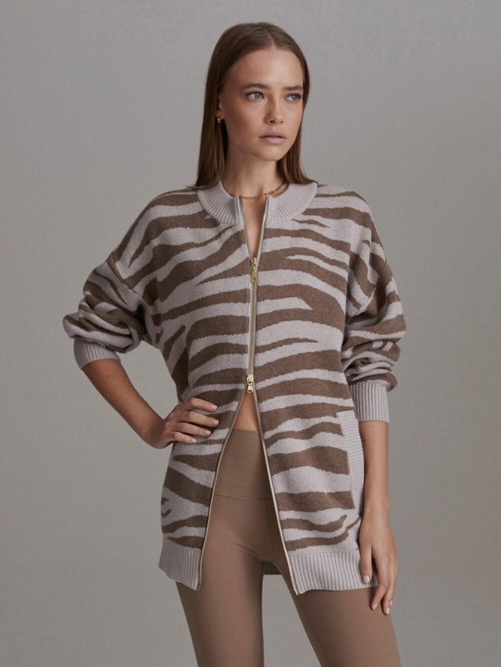 Varley Mayberry Zip Up Cardigan Merino Wool Zebra Stripe, Size Small